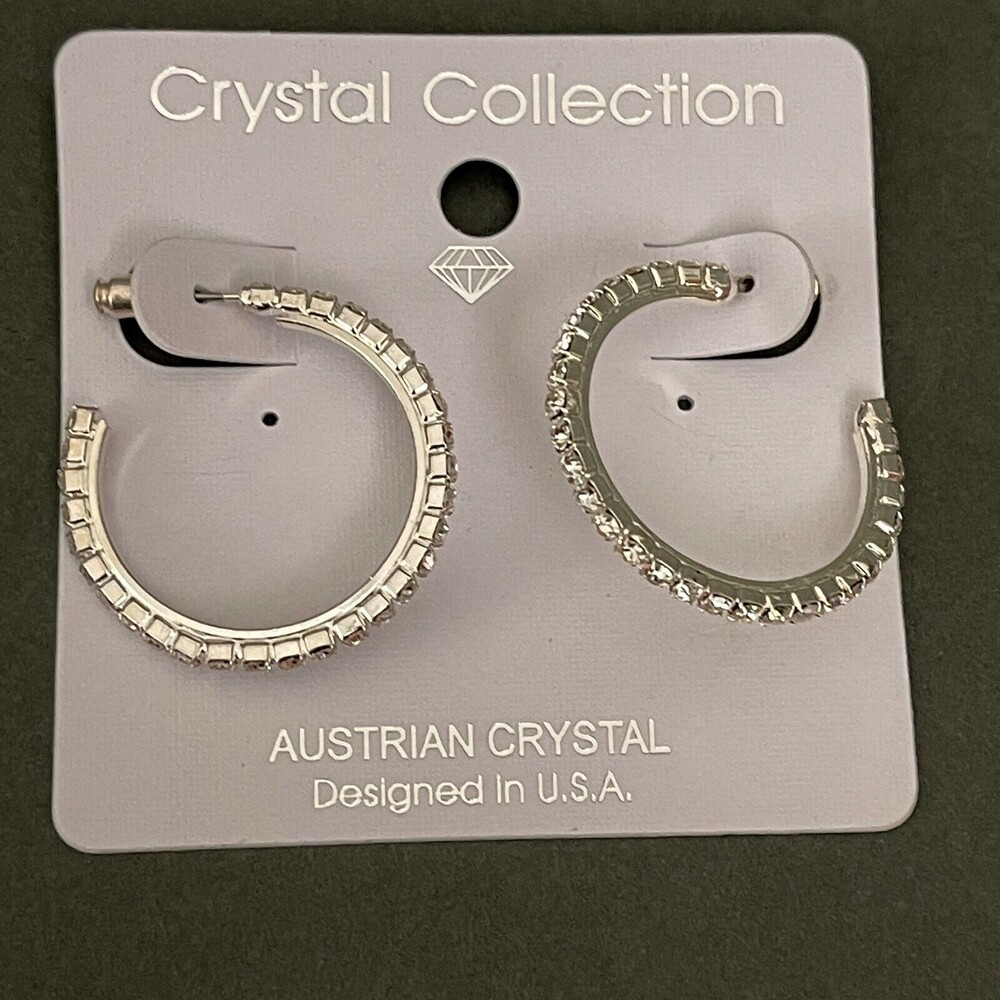 Crystal Collection Austrian Silver-tone Fashion Hoop Earrings NWT
